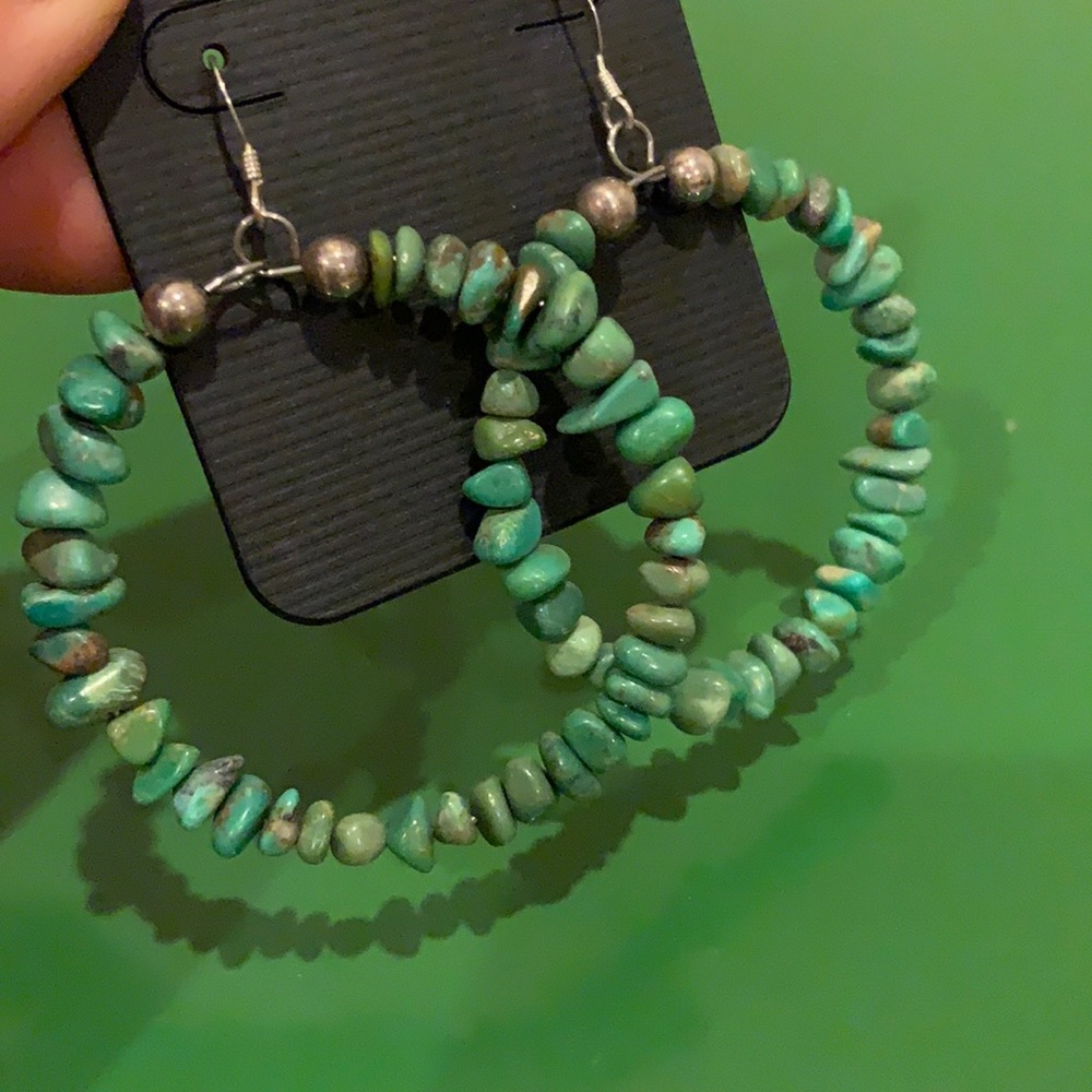 Sterling Silver and Turquoise Dangle Hoop Earrings